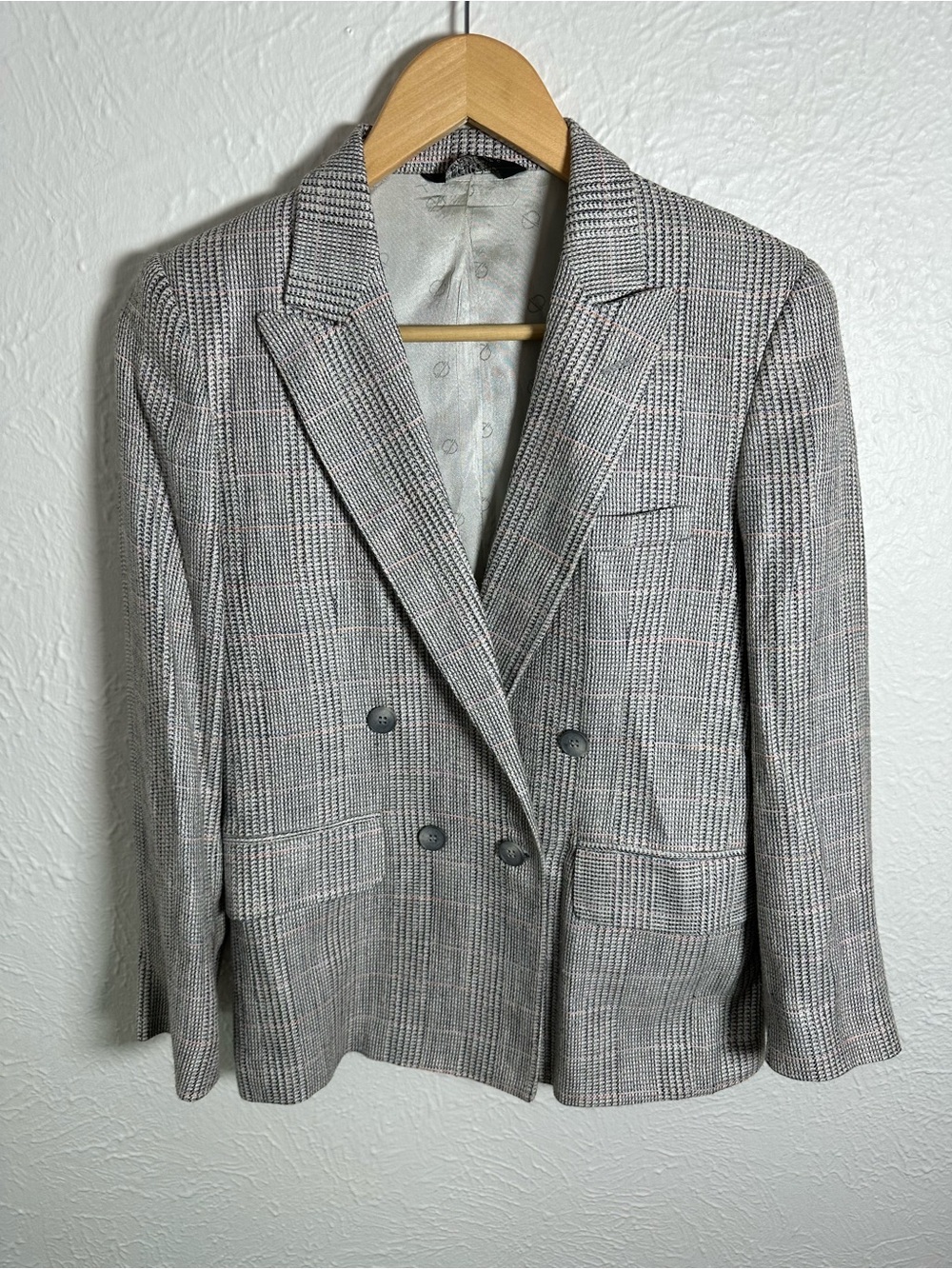 Christian Dior Jeune Homme Vintage Wool Blazer 4-6 Gray Plaid Double Breasted